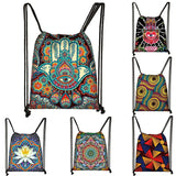 Mandala  / Hamsa Fatima Hand/ Buddha Lotus Flower backpack woman  Drawstring Bag girls Storage Bag Ladies  travel bag