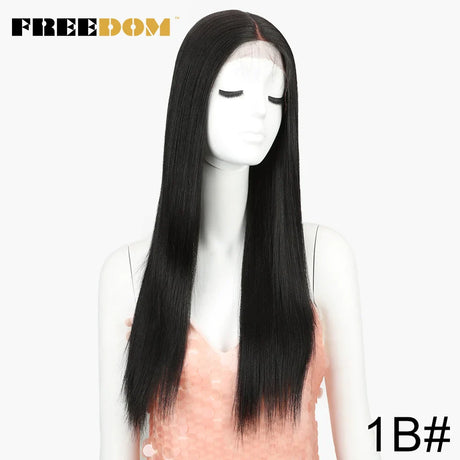 FREEDOM Synthetic Lace Front Wig For Black Women Long Straight Middle Part Wig High Temperature Red Blonde Ginger Cosplay Wigs