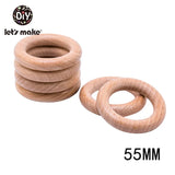 Let's Make Natural Wood Teething Ring All Size 20pcs Beech 40/55/60/65/70/80MM DIY Baby Wooden Toys Handmade Accessories Crafts