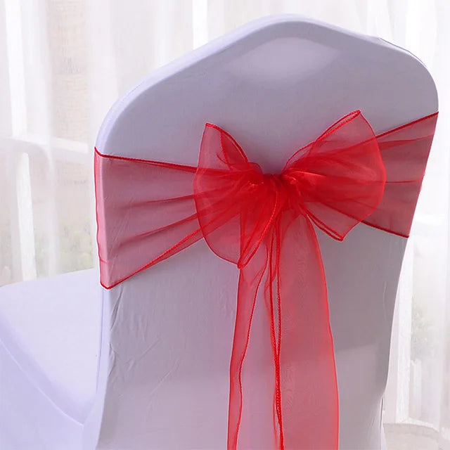 50/100pcs High Quality Sash Organza Chair Sashes Wedding Chair Knot Decoration Chairs Bow band Belt Ties For Banquet Weddings