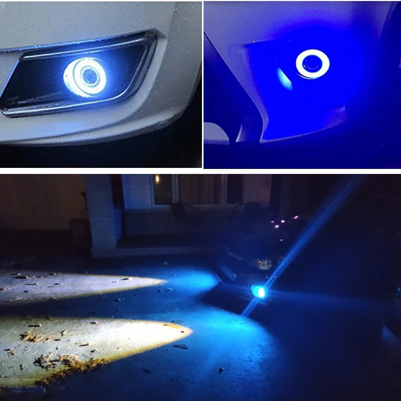 2pcs 3.0 Angel Eyes Fog Lamp 12V Universal 2.5 COB LED DRL Lamp 3.5 Driving Lights White Blue Pink Yellow Green 64/76/89mm