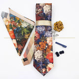 5 PCS Luxury Cotton Patchwork 7cm Tie Set Brooch Pin Clip Hankie Cufflink Men Party Daily Striped Floral Cravat Gift Accessory