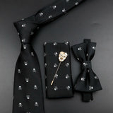 Fashion Men's Skull Tie Set New Design 8cm Polyester Suit Collar Bowtie Handkerchief Trendy Mask Brooch Luxury Wedding Accessory