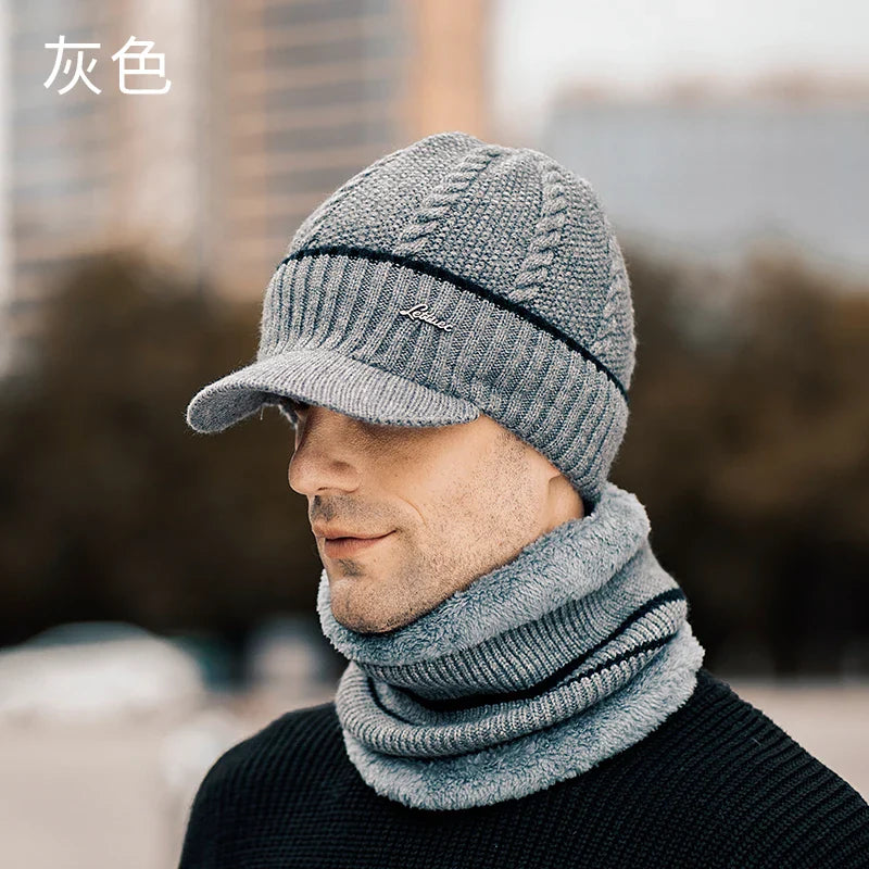 New Winter Beanie Hats Scarf Set Warm Knit Hat Skull Cap Neck Warmer with Thick Fleece Lined Winter Hat and Scarf for Men Women