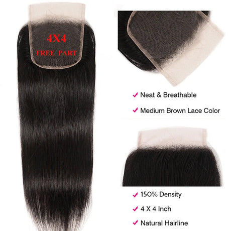 UNice Hair 5X5 HD Lace Closure 28 30 Inch With Peruvian Straight Hair 3 Bundles 4PCS 4x4 Swiss Lace Human Hair Weave Remy Hair