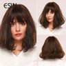 ESIN Synthetic Black Brown Medium Long Loose Body Wave Wig with Bangs Cosplay Daily Natural Wigs for Women Heat-resistant Hair