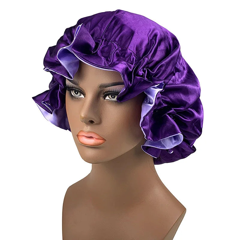 Oversized Plain Satin Bonnet For Women 2 Layers Head Wrap Bonnet Nightcap Satin Cheveux Nuit Hair-Waving Cap Hair Accessories