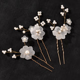 3pcs White Flower U Shaped Hairpin Pearl Elegant Hair Clips Hair Jewelry Accessories For Women Wedding Head Ornaments Hairpins