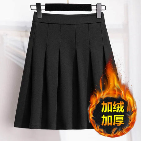 150Kg Plus Size Women's Autumn Loose Pleated A-Line Skirt 4XL 5XL 6XL 7XL 8XL 9XL Fleece Solid Elastic Waist Skirt Black