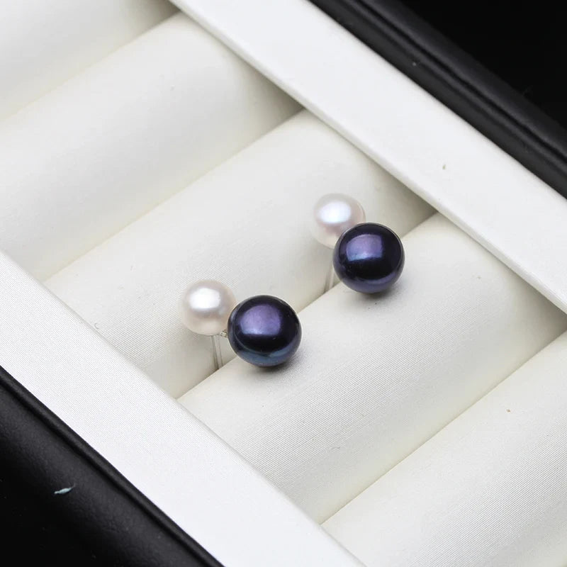 Cute 925 Sterling Silver Stud Piercing Earrings for Women,White Freshwater Natural Pearl Earrings