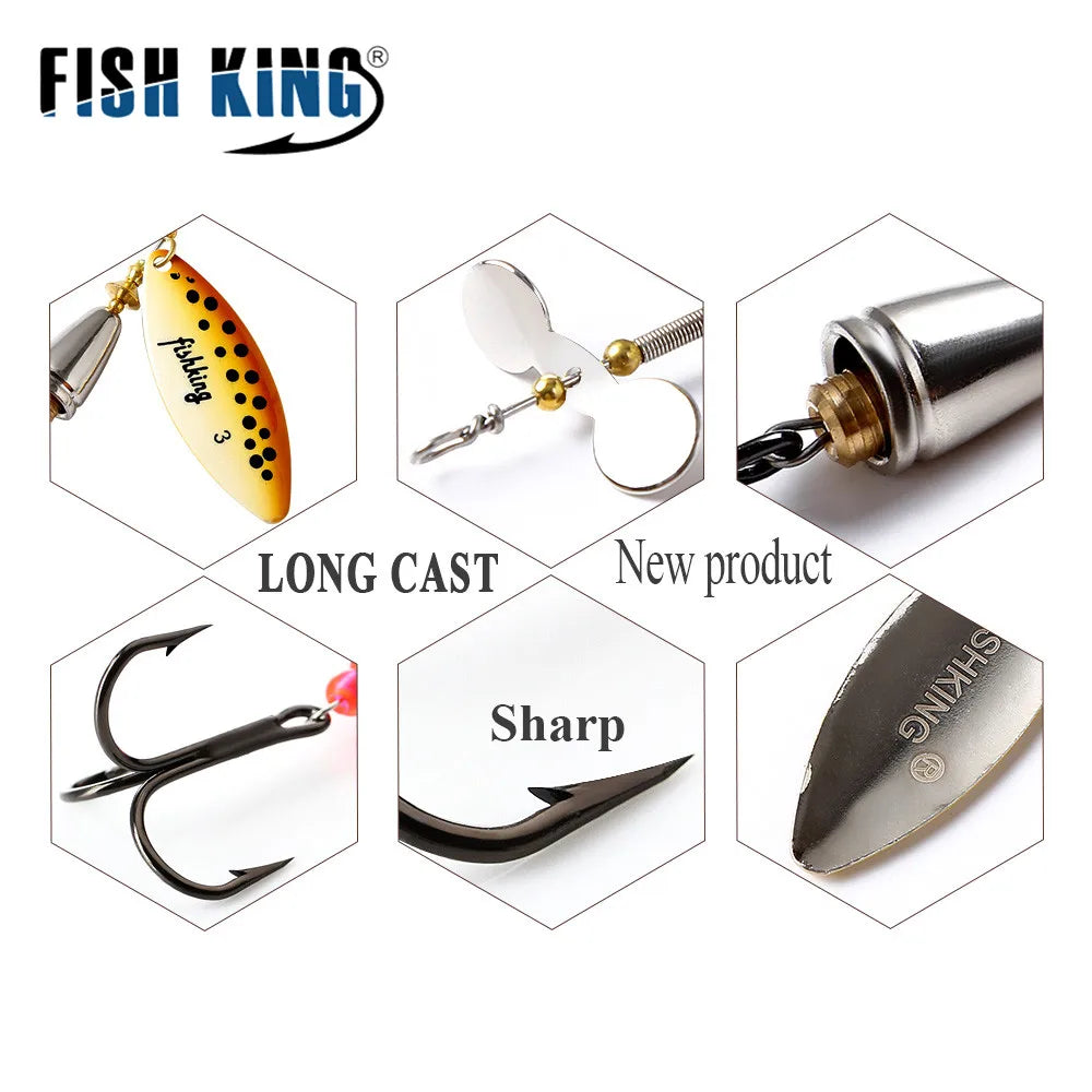 FISH KING 15g Spinner Artificial Bait Fishing Lure Willow Leaf Blades Hard Bait With Treble Hook for Pike Fishing Accessories