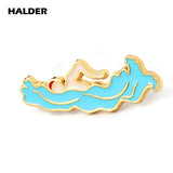 HALDER Swimming Pin Athletes Enamel Brooches Sports Games Lapel Pin Backpack Costume Badge Jewelry Accessories Gift Wholesale