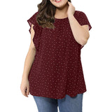 Women's Summer Plus Size Blouses Ruffle Sleeve Shirt Top Polka Dot Chiffon Round Neck Blouse Women Clothing