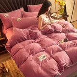 WOSTAR Winter warm solid flannel quilt cover velvet fleece luxury double bed duvet cover king size bedding set comforter cover