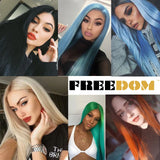 FREEDOM Synthetic Lace Front Wig 30 Inch Long Straight Wigs Soft Rainbow Colorful Blue Ginger Wigs For Black Women Cosplay Wig