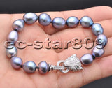 P6188 SET 13mm Gray White Black Rice Freshwater Pearl Necklace Bracelet Earring