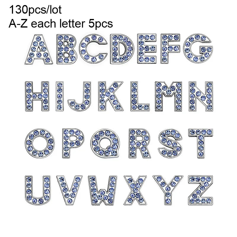 Wholesale 130pcs/lot  8mm A-Z Rhinestone Sliders Letters Slide Charms DIY Accessories Fit 8mm Wristband Pet Collar