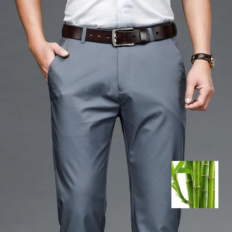 Summer Men's Business Casual Pants Bamboo fiber Fabric Straight High Quality Trousers  Men Bussiness  For Office stretch pants