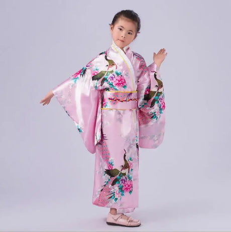 Children Kimono Traditional Japanese Style Peacock Yukata Dress for Girl Kid Cosplay Japan Haori Costume Asian Clothes