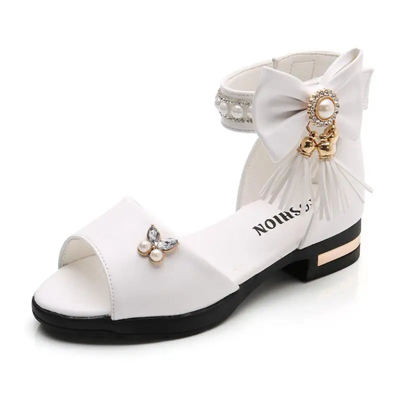 Kids Bow Sandals Children Girls Summer Cute Sandals Beach Sandals 2021 Princess Fashion High Heels Tassel School Shoes