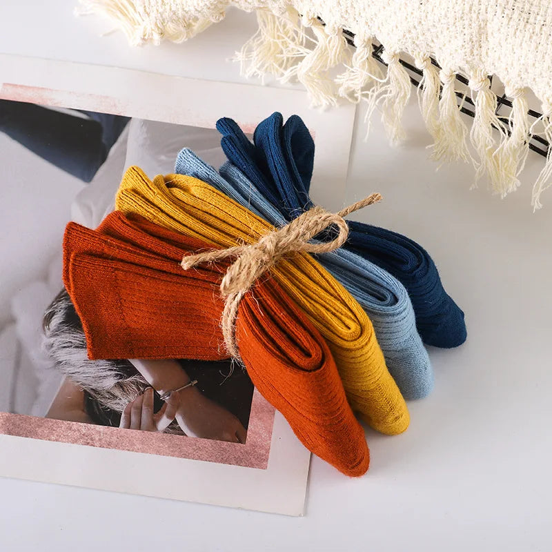 4 Pairs/pack Children's Socks Spring Autumn New Boys Girls Socks Trendy Candy Color Japanese Double Needle Tube Sock Baby Socks