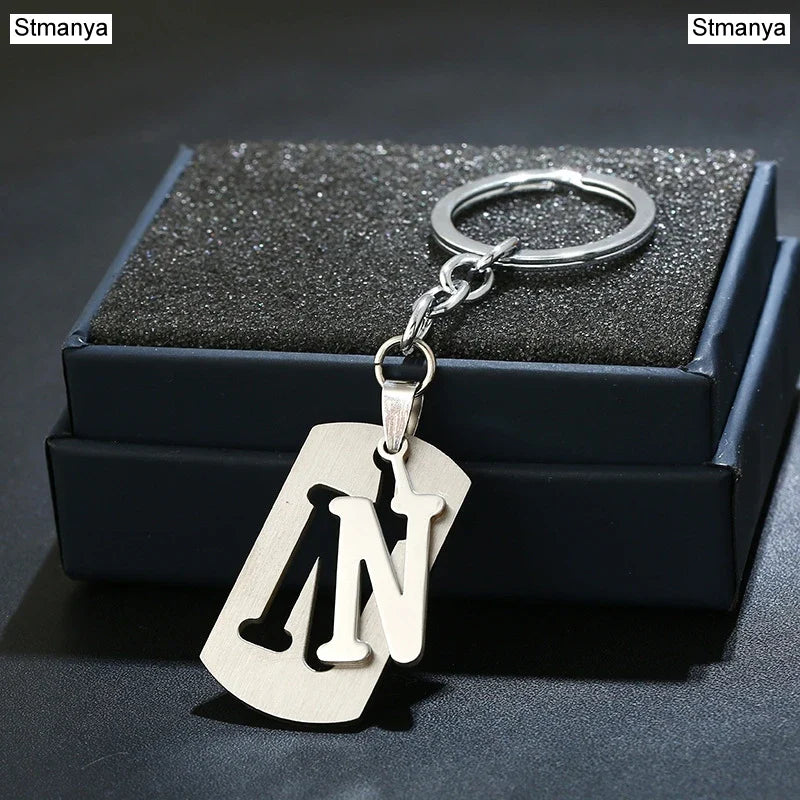 NEW DIY Stainless Steel A-Z Letters key Chain Charm 26 Letters  KeyChain Men Women keychain Couple gift Jewelry Car Key Ring