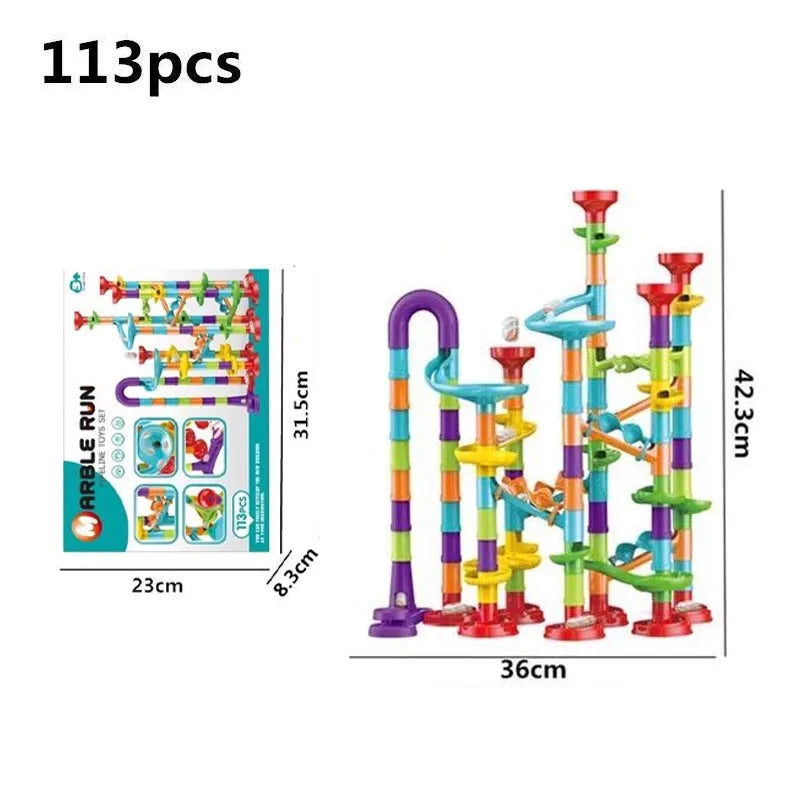 DIY Construction Marble Run Race Track Building Blocks Kids 3D Maze Ball Roll Toys Children Christmas Gift 45/93/113/142pcs Set