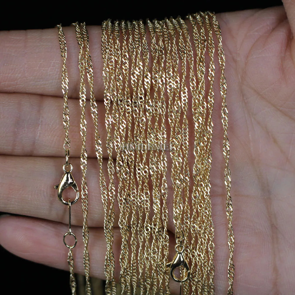 Wholesale Lots 10pcs/lot 2mm KC Gold Color Water Wave Chain Necklaces 16" 18" 20" 24" Fashion Jewelry Necklace Chains