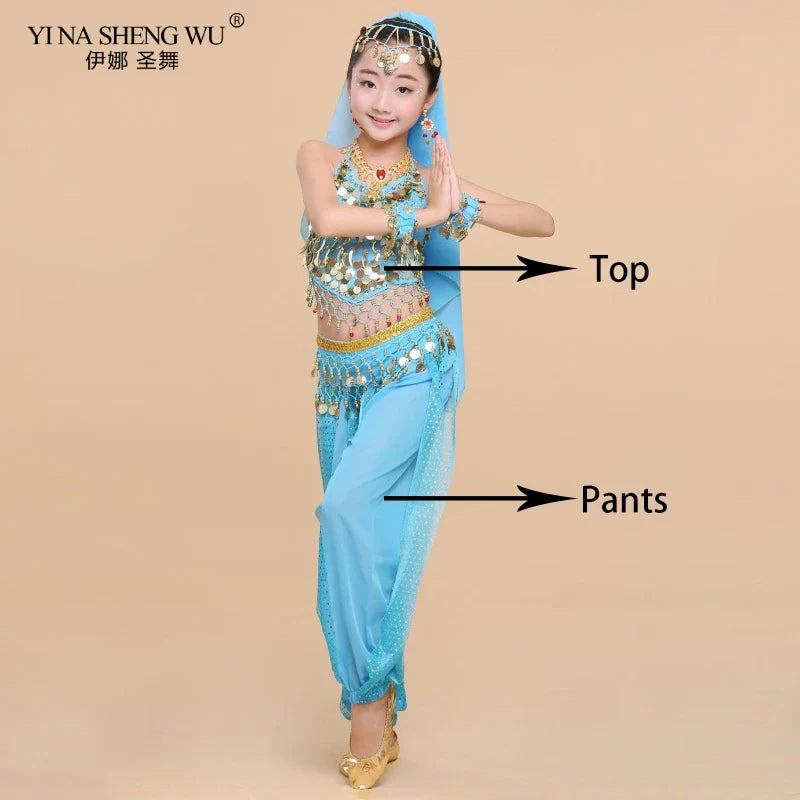 Kids Belly Dance Costumes Set Oriental Dance Costumes Girl Egypt Bollywood Indian Belly Dancing Clothing India 6 Color Dance Set