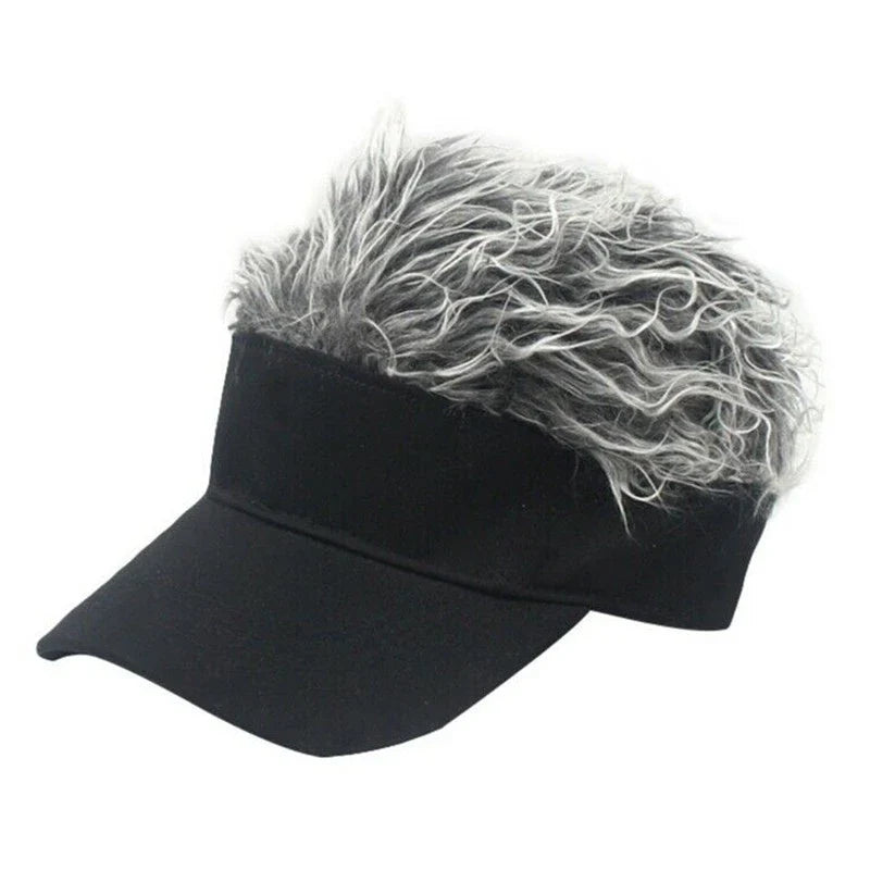 Unisex Funny Baseball Cap with Fake Flair Hair Cap Sun Visor Fun Toupee Hats Mens Womens Spiked Hairs Wig Hat