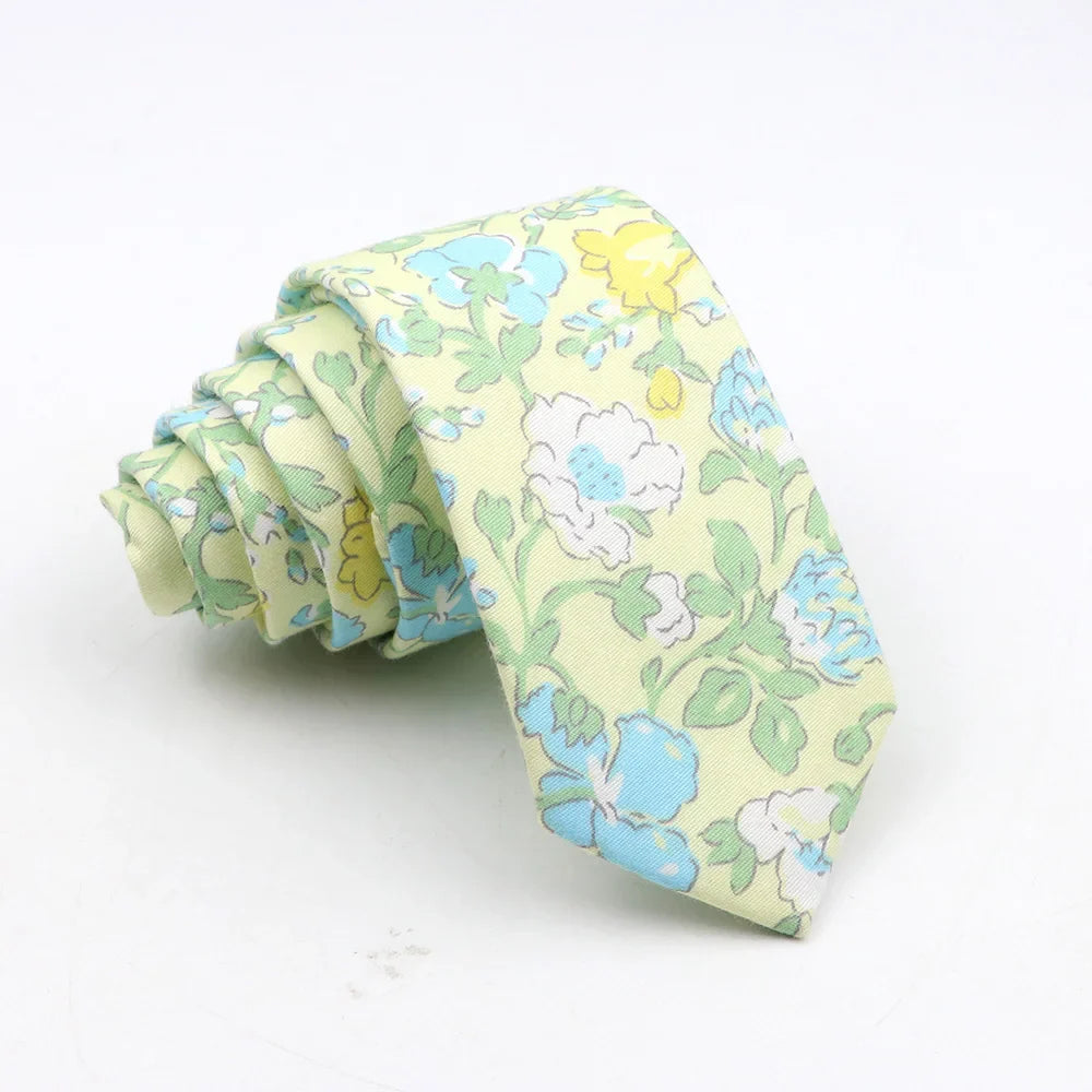 New Floral Tie For Men Skinny Casual Cotton Necktie For Wedding Casual Mens Neckties Classic Suits Flower Print Neck Ties Cravat