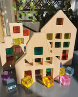 Kids Montessori Wooden Toys Large Dutch Wood House Big Wall Lucite Cube Creative Education Blocks Birthday Gift