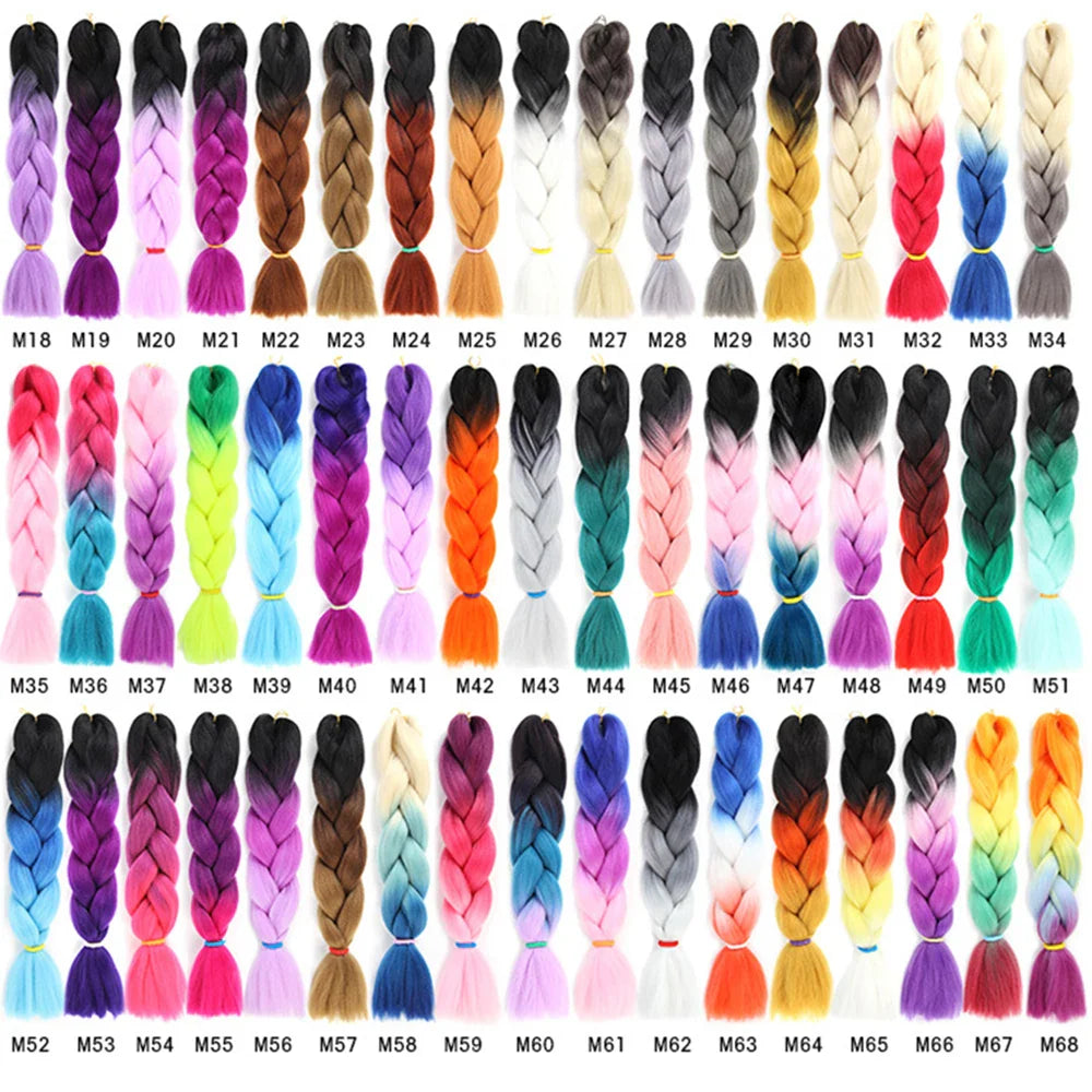 Synthetic Ombre Hair Jumbo Crochet Braiding Hair For Women Blonde Golden Green Brown Colorful Hair 6packs 24Inch 100G Wholesale