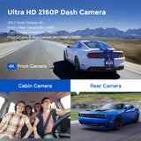 AZDOME M550 3 Channel Dash Cam Front Inside Rear Three Way Car Dash Camera 4K+1080P Dual Channel With GPS WiFi IR Night Vision