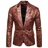 Men's Golden Floral Blazers Business Casual Suit Wedding Dress Gold Blazer Coats Jackets