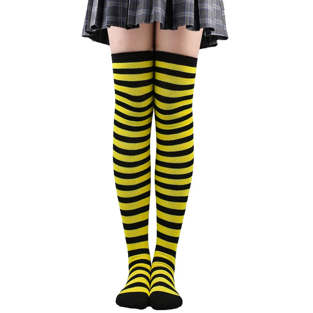 Women's Thigh High Over The Knee Socks For Girls Black White Striped Stockings Long Slouch Socken Kawaii Knit Leg Warmers Soks