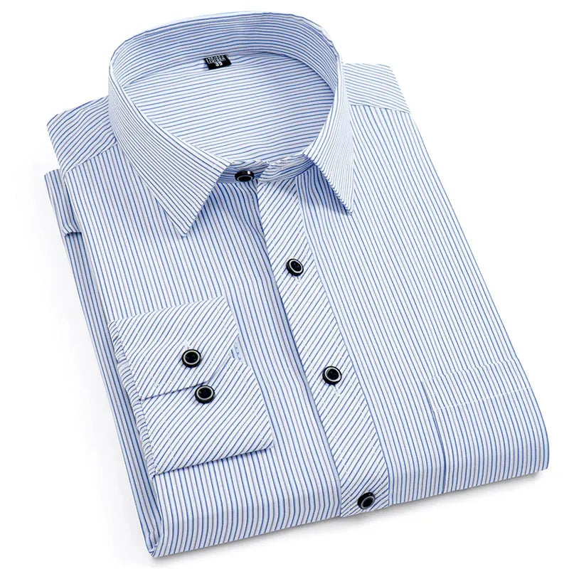 Plus Size 8XL 7XL Men Striped Dress Shirts Formal Fashion Social Office Long Sleeved Business Work Smart Casual Shirt For Man