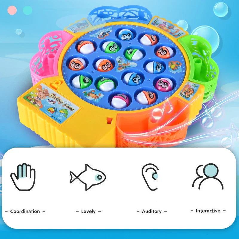 New Kids Fishing Toys Electric Rotating Fishing Play Game Musical Fish Plate Set Magnetic Outdoor Sports Toys for Children Gifts