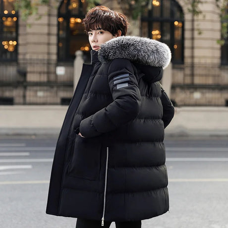 Jacket Winter Men Clothing Streetwear Down Cotton Coat Man Thick Warm Big Fur Hooded Parkas Ropa De Hombre Hiver 669999