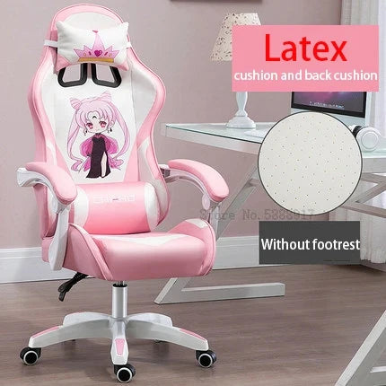 WCG Cute Girl Pink Computer Chair Home Office Furniture Sofa Chair Cartoon Anime Bedroom Lift Rotary Reclining Game Chair