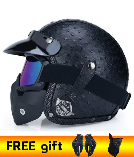 2020 New PU Leather retro Helmets 3/4 Motorcycle Chopper Bike helmet open face vintage motorcycle helmet