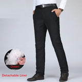 Men's Winter Pants Detachable Liner Down Padded Business Pants Men Warm White Duck Down Padded Trousers Casual Black PT-139