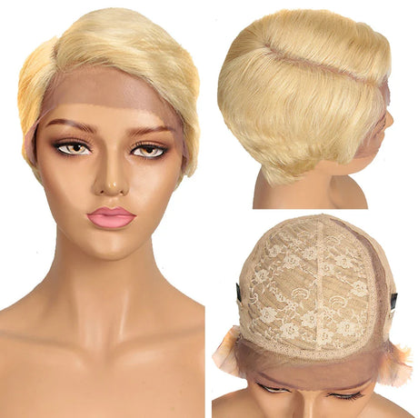 Trueme Short Pixie Cut Lace Wig Colored Brazilian Lace Front Human Hair Wigs Ombre Blonde Brown Part Lace Human Wigs For Women