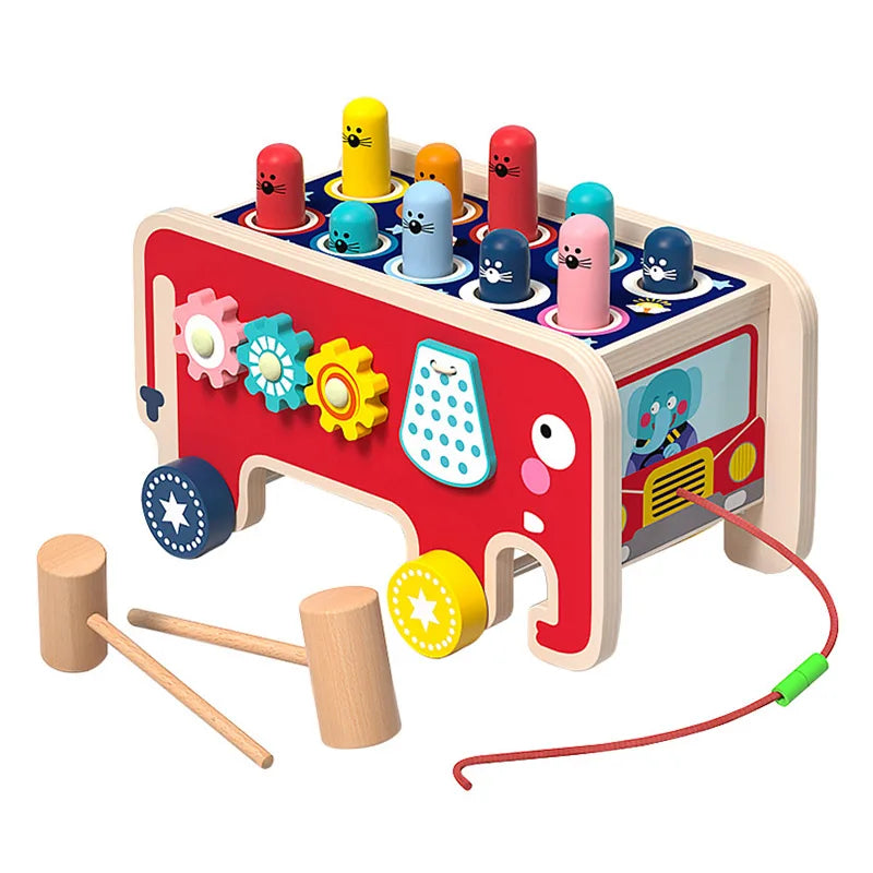 BabyToys bebe Toddler Kids Wooden Fun Game Montessori Activity Toys For Children Elephant Beating Whack-A-Mole Hammer Pounding