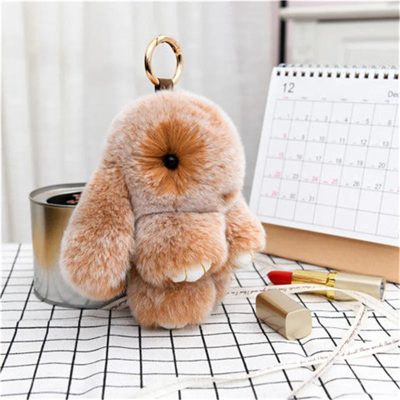 Cute Plush Bunny Keychain Women Fur Pom Pom Angel Rabbit Key Ring Hare Plush Dolls Toy Girls Bag Car Key Pendant Kids Xmas Gift