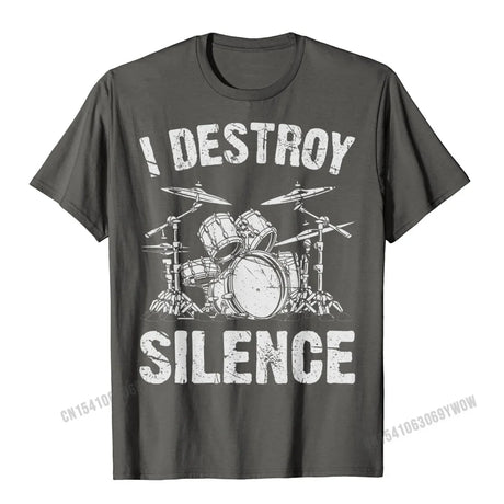 I Destroy Silence Drumming Vintage Drummer Drumset Drum Set T-Shirt Harajuku Cotton Casual Tees Cute Youth Tshirts Funny