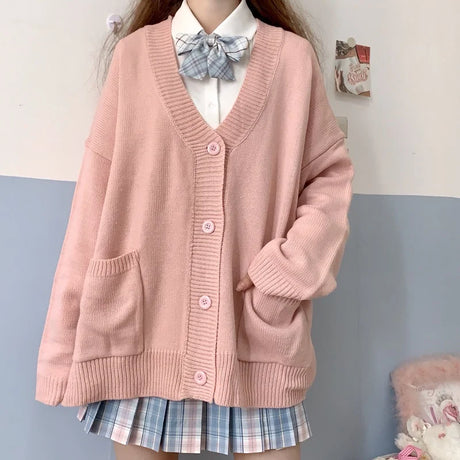 Japan School Sweater Spring Autumn V-neck Cotton Knitted Sweater College Style JK Uniform Cardigan 5 Color Student Girls Cosplay