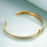 Two Row crystal rhinestone pave stainless steel Open bracelets & bangles for women