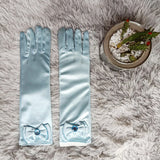 Children’s Dance Princess Long Tube High-grade Satin Stretch Gloves Girl Bow With Beads Gloves Children 's Day Birthday Gifts