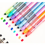 10Pcs/set Double Head Erasable Highlighter Pen Markers Chisel Tip Marker Fluorescent School Writing Highlighters Color Cute